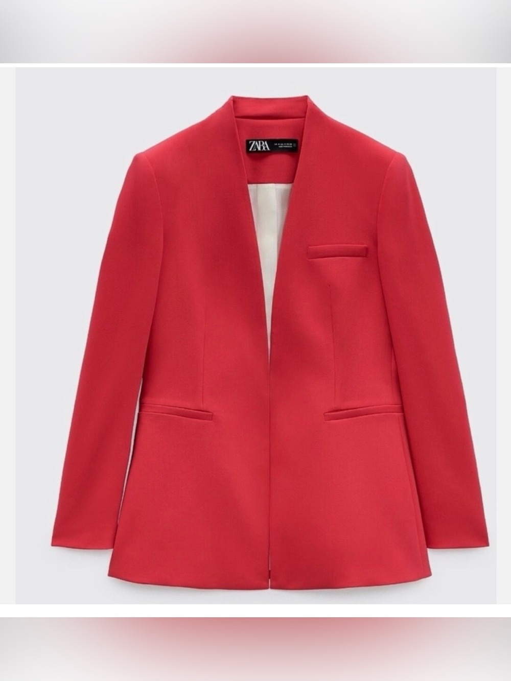 Zara Collarless Women's Red Tailored Blazer and Pants Suit Size Small NWOT - Picture 4 of 10